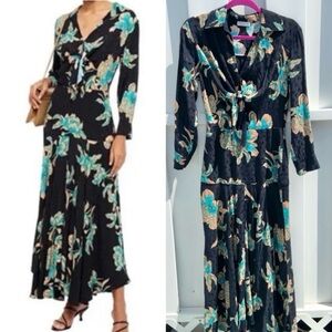 SANDRO Paris Blaire Knotted Black Floral Jacquard Maxi Dress Sz E 34/US XS